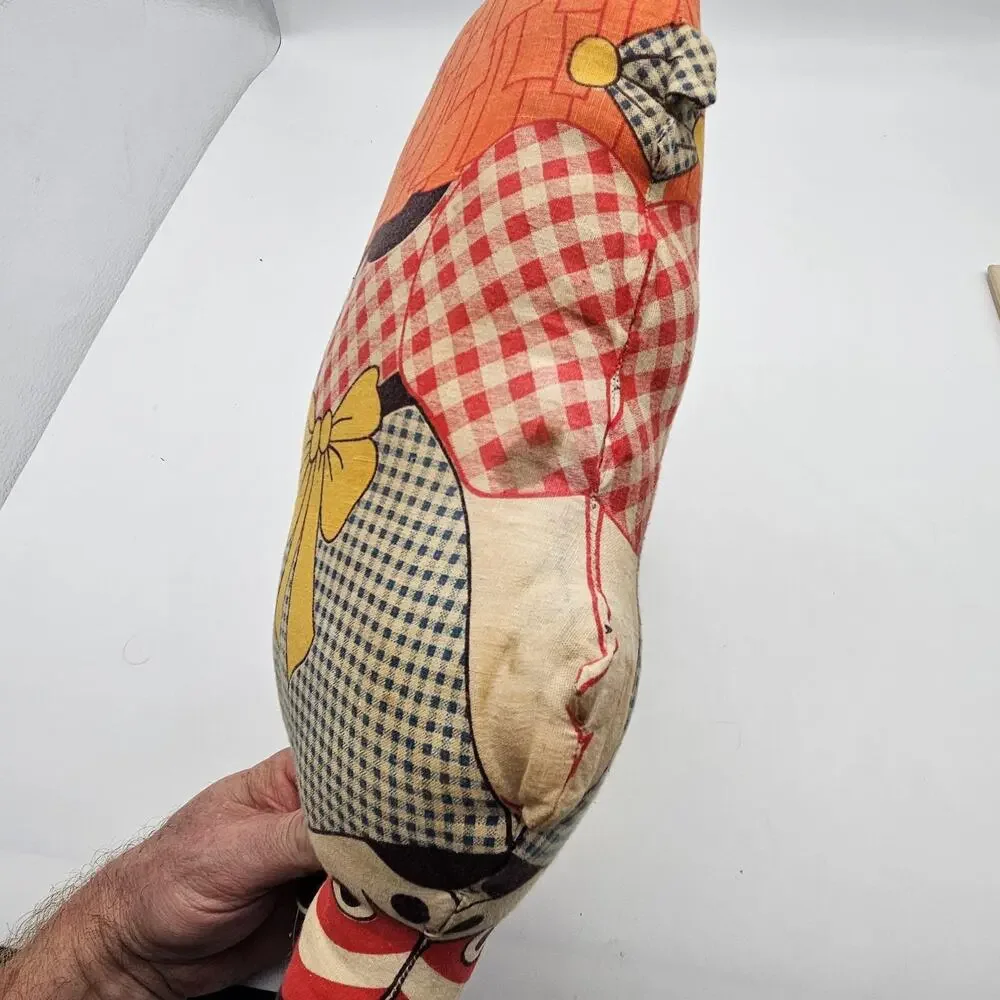 Vintage Raggedy Ann Style Stuffed Cloth Pillow Doll Handmade Cut‎ & Sew Folk Art